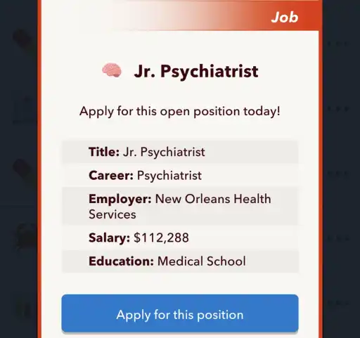 BitLife Psychiatrist Job Position