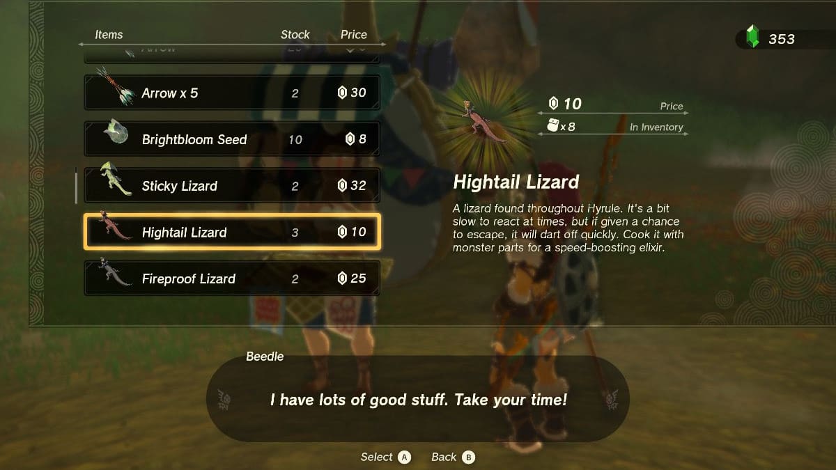 Tears Of The Kingdom How To Get Hightail Lizard In TotK Prima Games   TOTK Beedle Inventory Of Hightail Lizards 