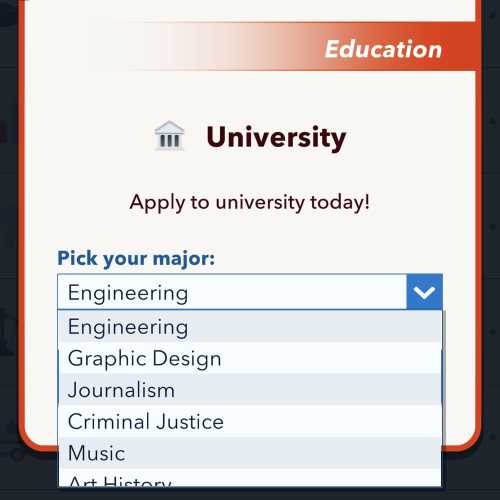 University Degree Options in BitLife
