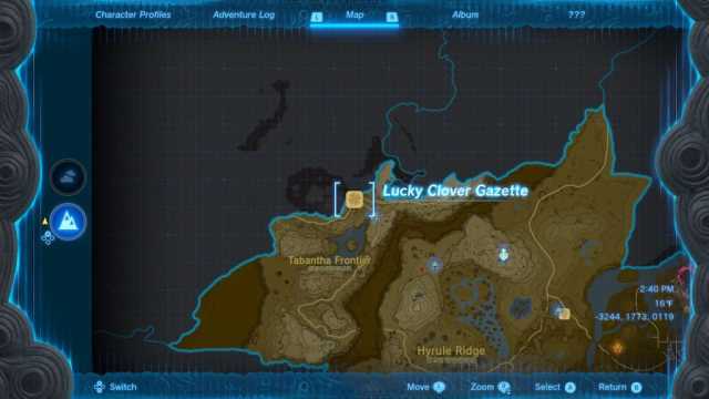 Zelda Tears of the Kingdom Lucky Clover Gazette Location