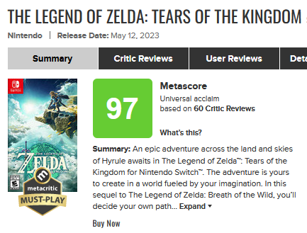 BoTalksGames on X: Nintendo 2023 Metacritic Scores! Tears of the