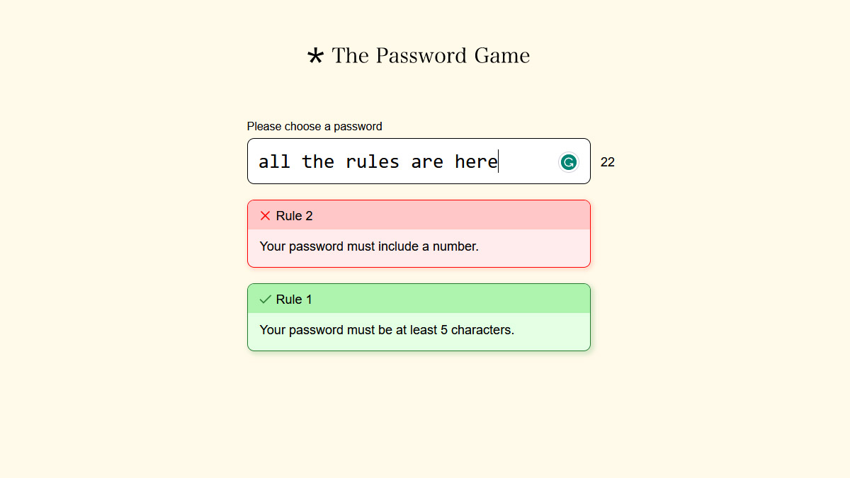 All Rules the Password Game Listed
