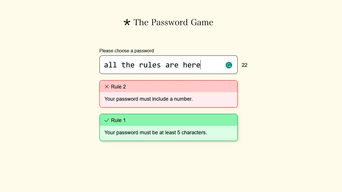 All Rules the Password Game Listed