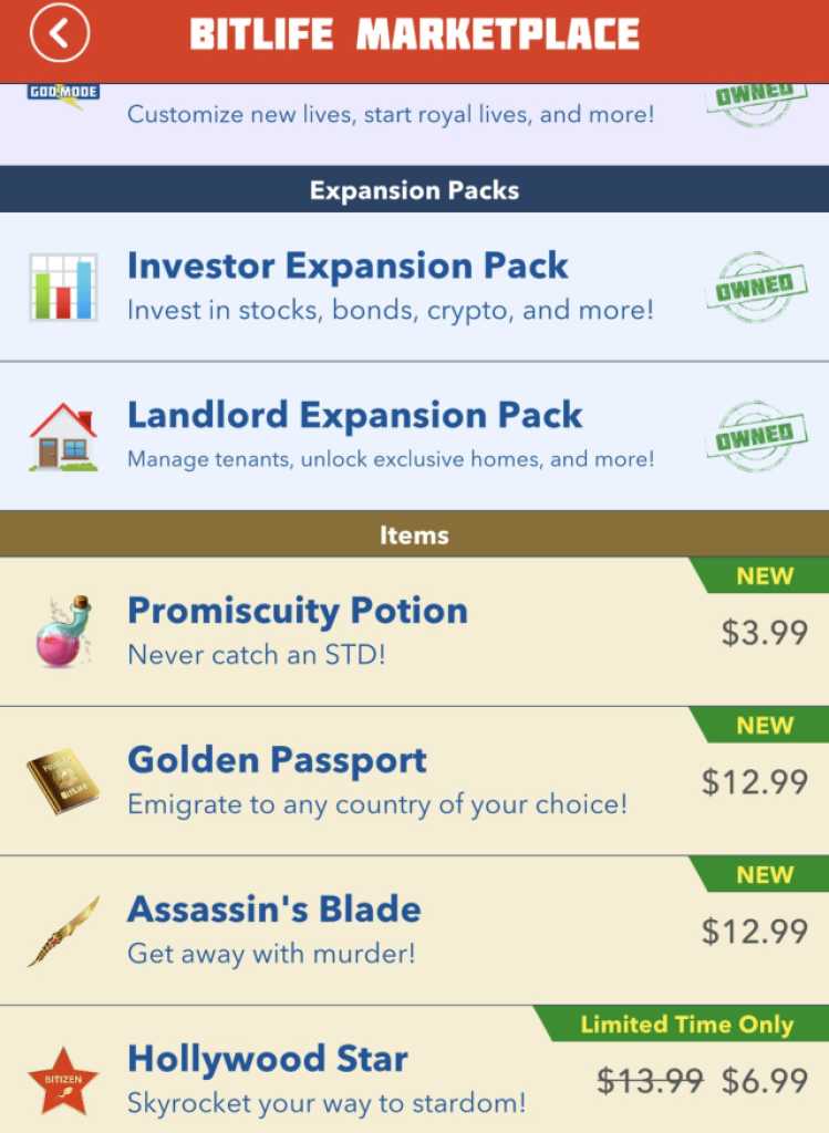 BitLife Hollywood Star Marketplace