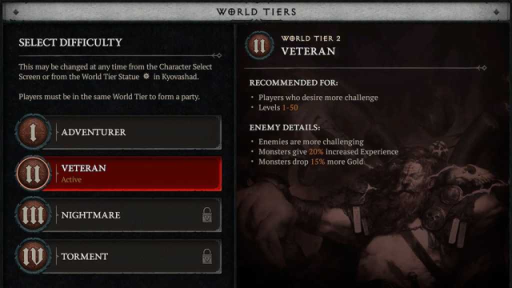 Diablo 4 Difficulty Options and World Tiers