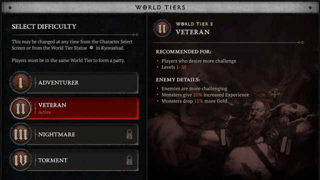 Diablo 4 Difficulty Settings World Tier