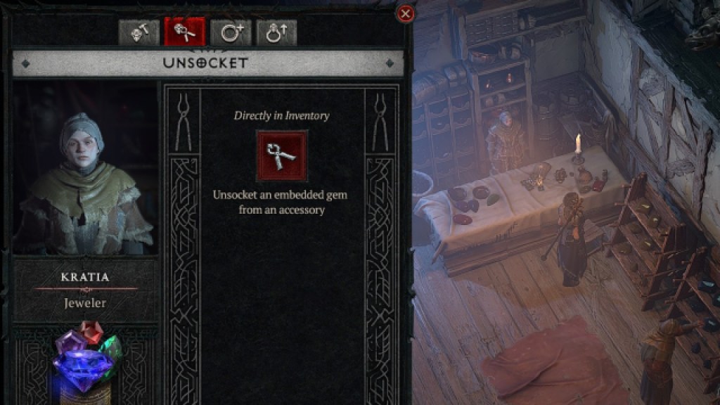 Diablo 4 Unsocket Gems Menu