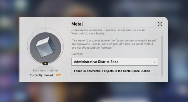 Metal Item Drop in Honkai: Star Rail