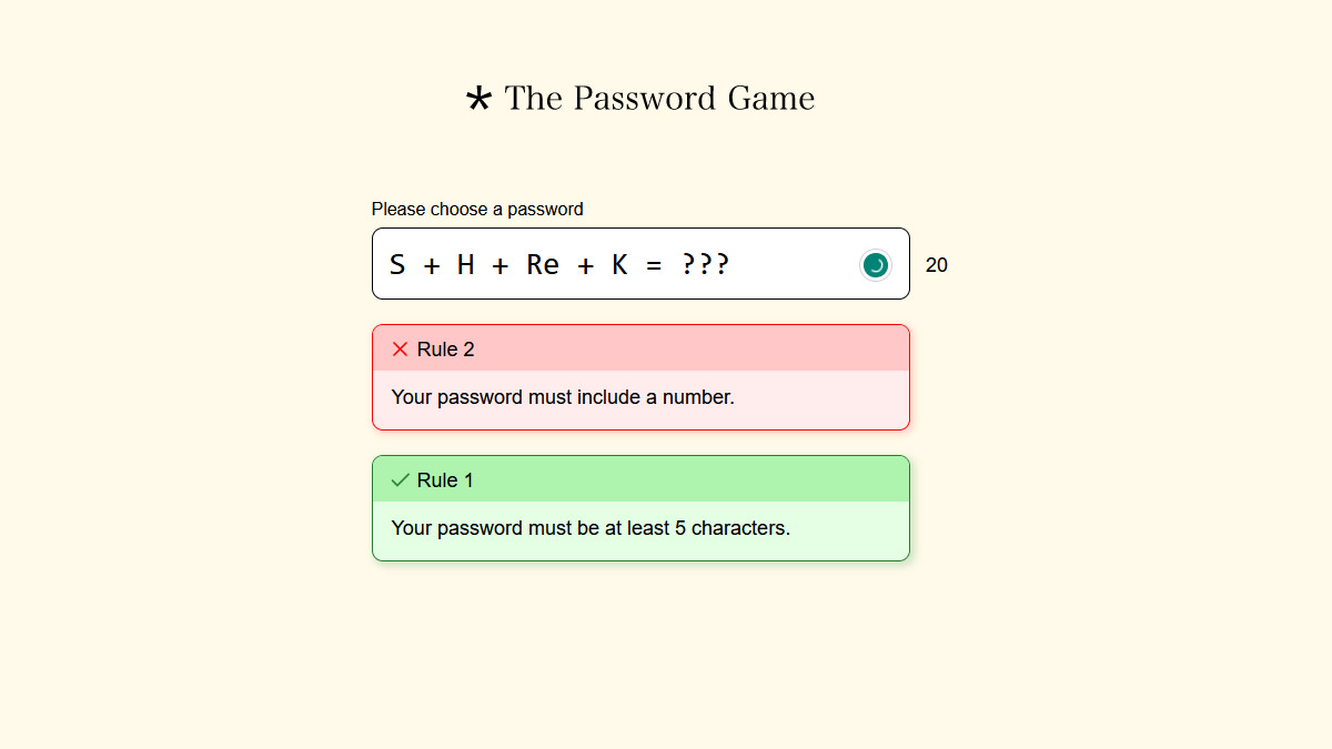 The Password Game Atomic Numbers Add Up to 200 Feature