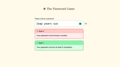 The Password Game screenshot of Rule 15 with the chosen password "leap years sux"