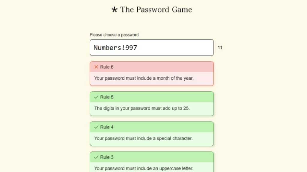 Digits Add Up to 25 Rule 5 The Password Game