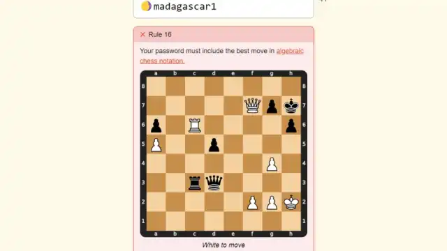 Password Game Algebraic Chess Notation Board 1