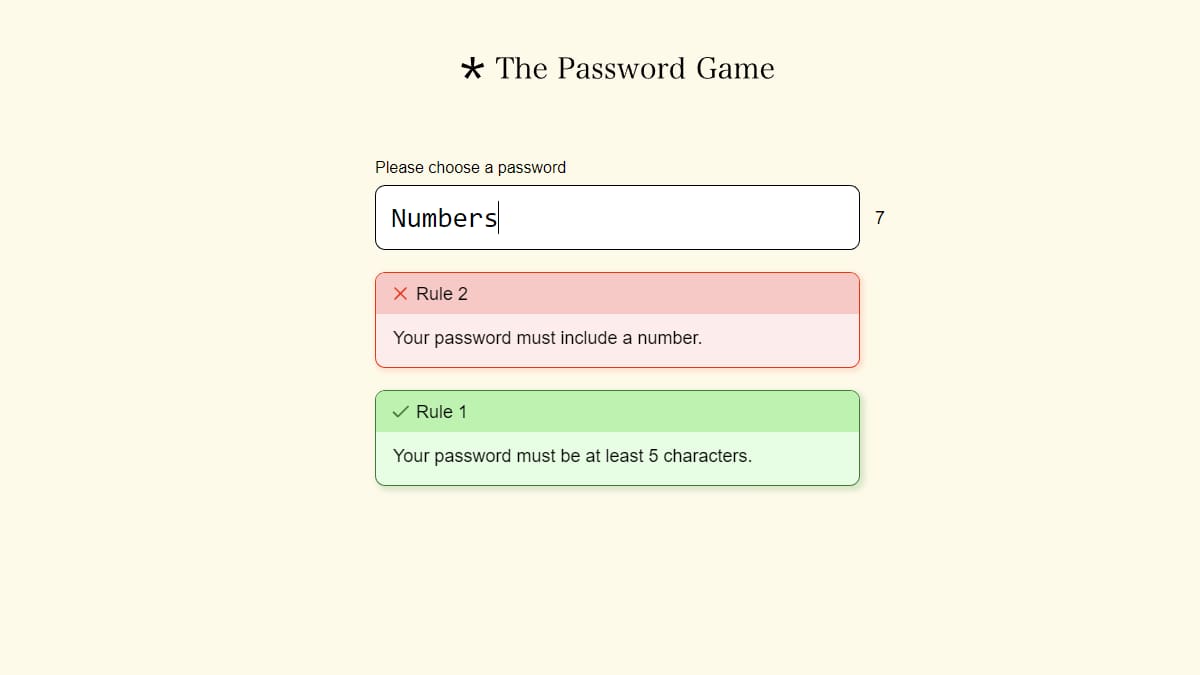 Rule 5 The Password Game Digits 25