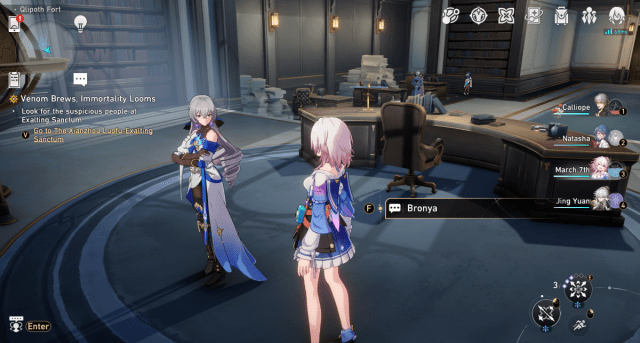 Bronya and Pela in the Qlipoth Office on Honkai: Star Rail