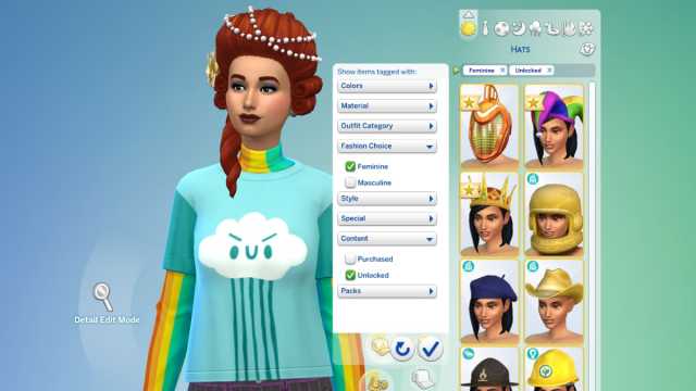 The Sims 4 Secret CAS Clothes Unlocked Option in Filter Panel