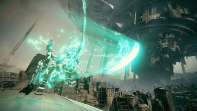 Armored Core 6 screenshot of a player's mech sending out a wave of light with the Moonlight Sword