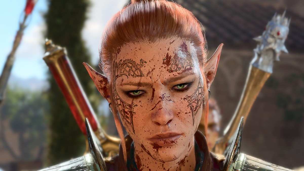BG3 close-up screenshot of a custom character's face during the end of Baldur's Gate 3