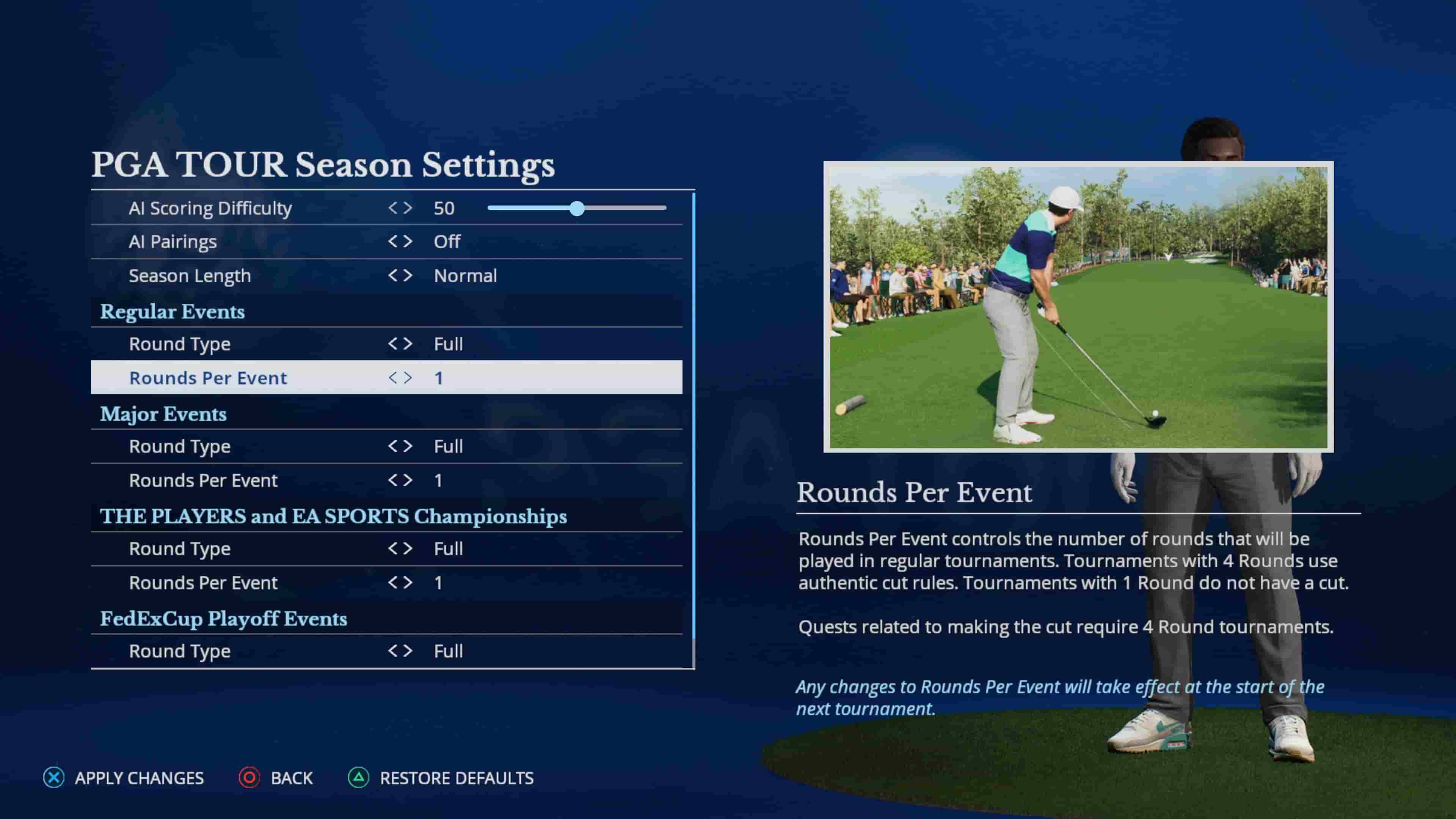 EA Sports PGA Tour: How To Change Tournament Settings To One Round ...