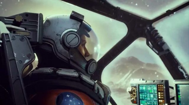 Starfield character sitting in cockpit