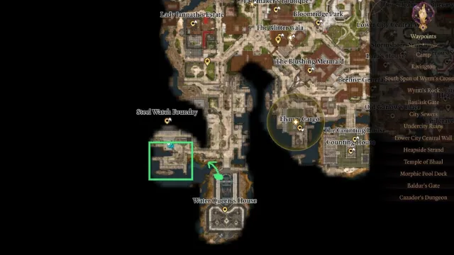 A screenshot of a map to the Steel Watch Foundry in Baldur's Gate 3.