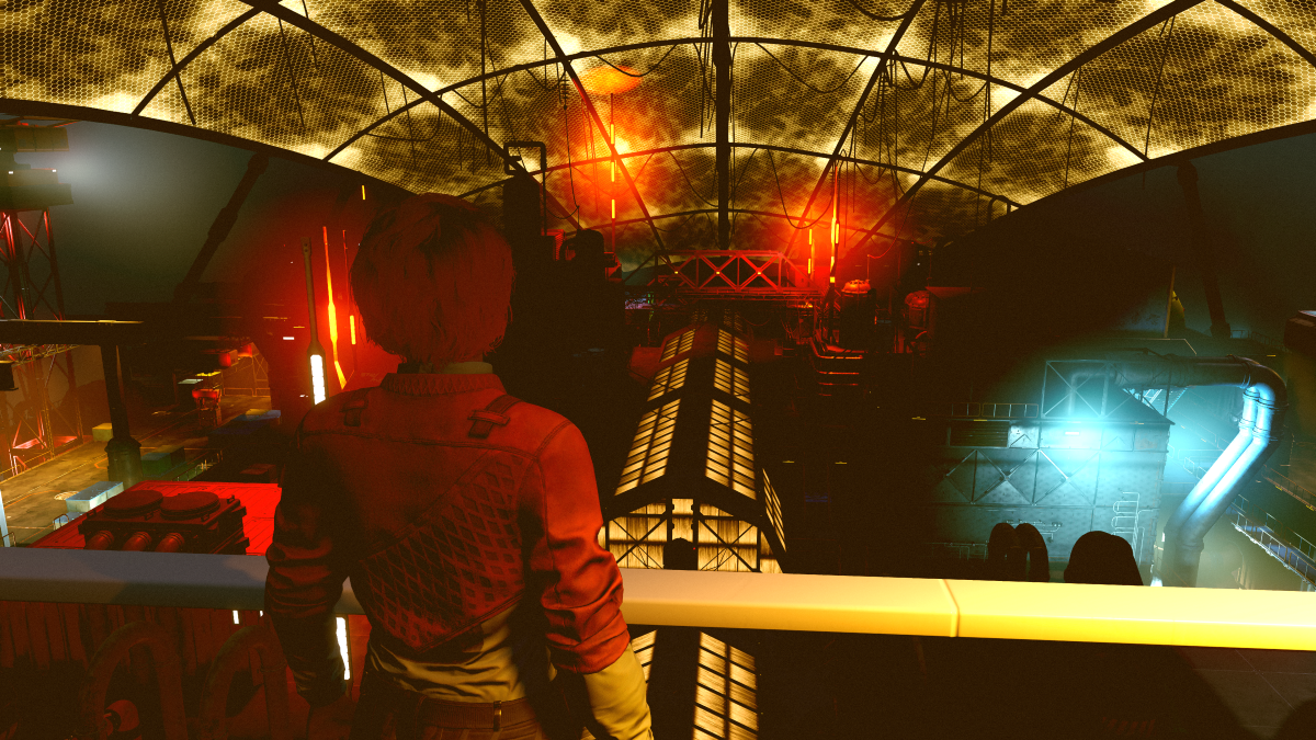 Starfield screenshot of player character standing in front of a yellow railing