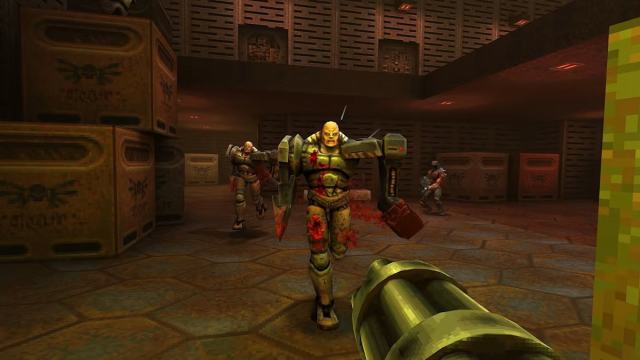 Quake 2 strogg soldiers running at the player
