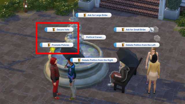The Sims 4 Secure Vote and Promote Policies Chat Options