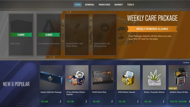 CS2 Weekly Care Package Interface