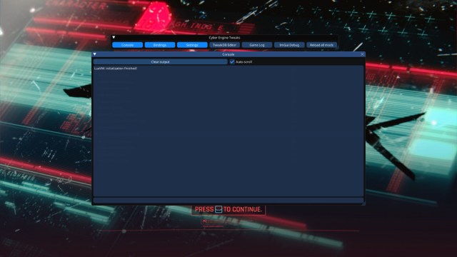 Cyberpunk 2077 screenshot of the console command screen.