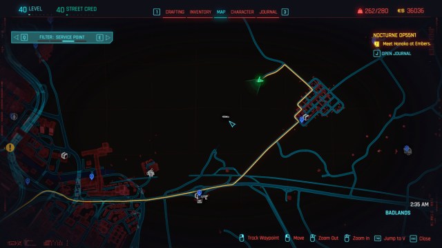 A screenshot of the a map of a quest in Cyberpunk 2077.
