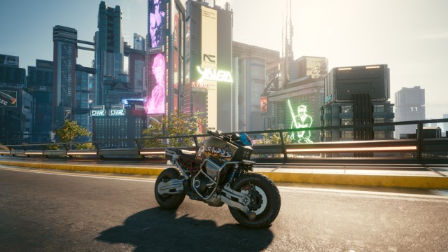 A screenshot of the Scorpion's Apollo motorcycle in Cyberpunk 2077.
