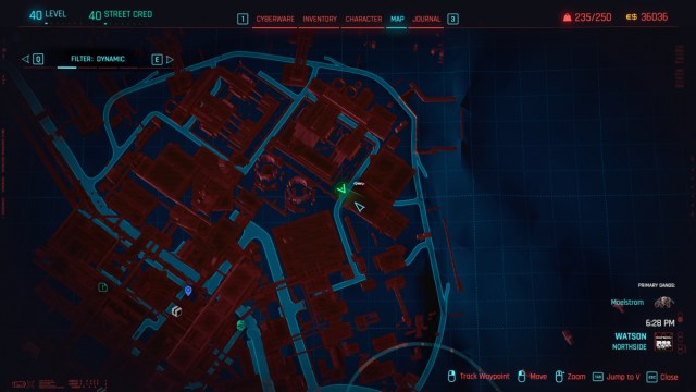 A screenshot of the map quest for the Quartz Type-66 "Hoon" in Cyberpunk 2077.