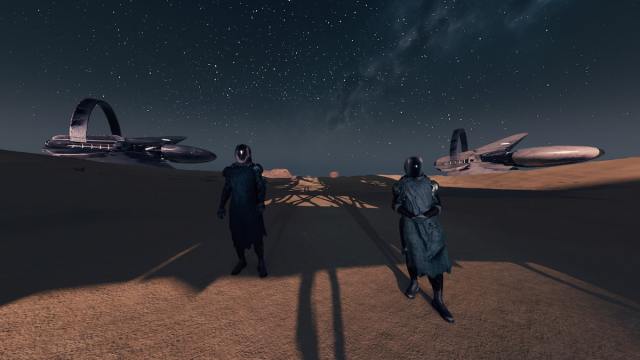Emissary and Hunter Outside Nasa Base on Earth in Starfield.