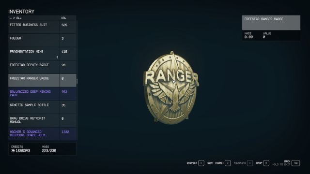 Freestar Ranger Badge in Inventory