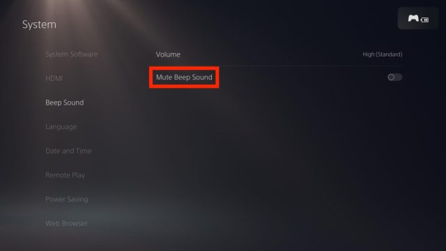 toggle beep sound off on ps5