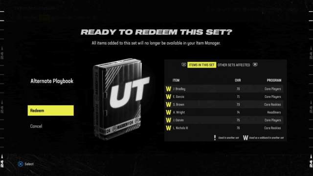 final step to redeem mut 24 sets