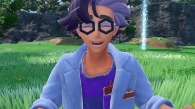 A screenshot of Prof. Jacq in Pokémon Scarlet & Violet: The Teal Mask.