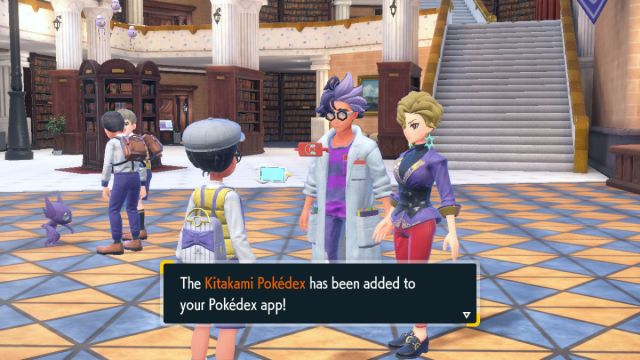 A screenshot of the player receiving the Kitakami Pokédex in Pokémon Scarlet and Violet: The Teal Mask.