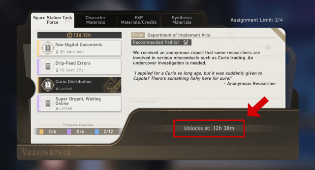 Assignment Menu for Space Station Task Force Event in Honkai: Star Rail