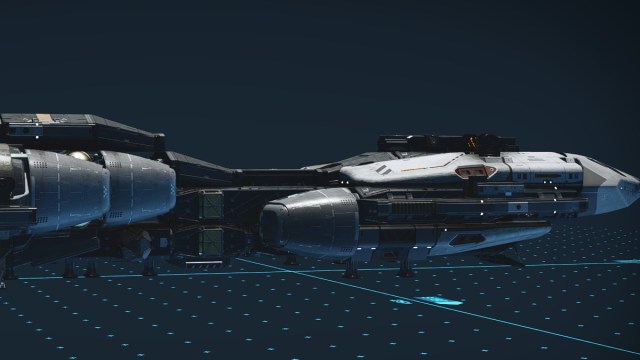 Starfield screenshot of Dragonfire II side view in the ship builder.