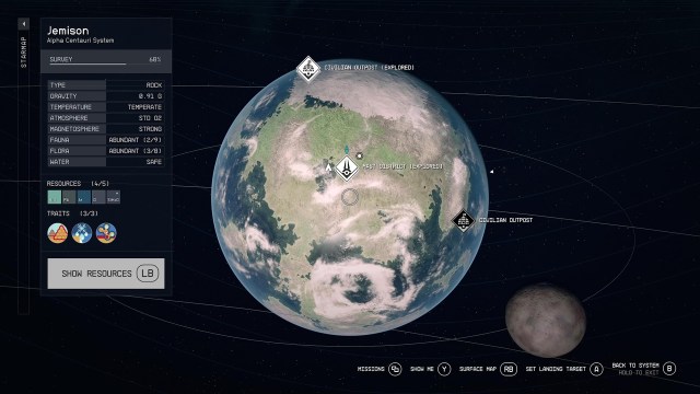 A screenshot of the a planet in Starfield.