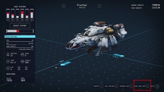 The ship customization menu.