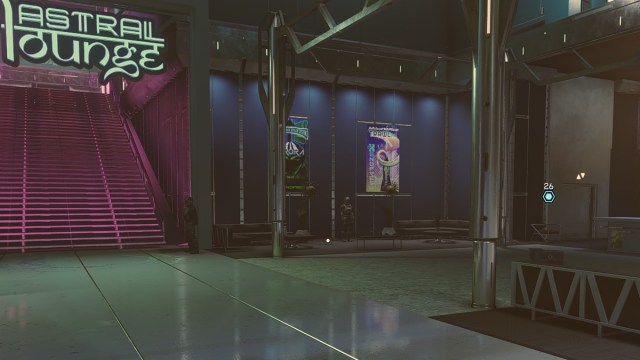 Starfield screenshot of the Astral Lounge entrance in the Trade Tower