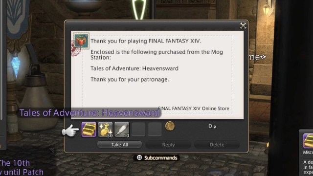 Tales of Adventure: Heavensward  tome from the Delivery Moogle in FFXIV