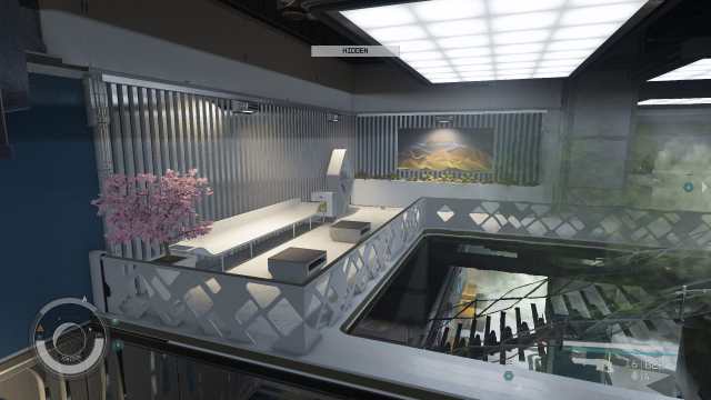 Starfield screenshot of gas covering an upstairs room in the Infinity LTD building.