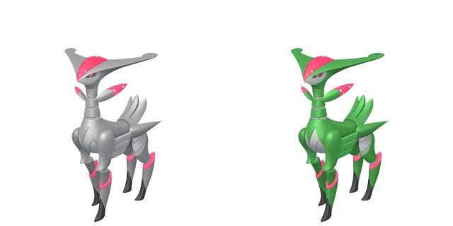 Official models of regular and shiny Iron Leaves from Pokémon HOME.