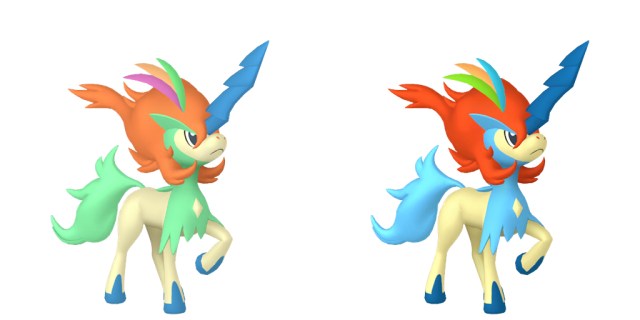 Official models of regular and shiny Resolute Keldeo from Pokémon HOME.