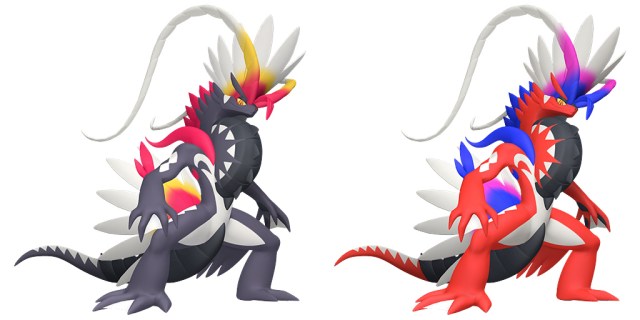 Official models of regular and shiny Koraidon from Pokémon HOME.