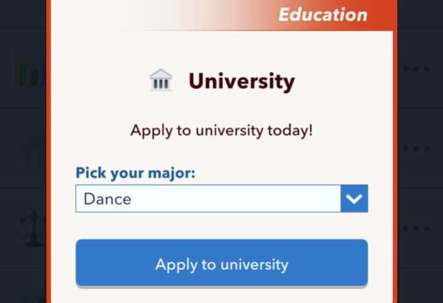 University Dance Degree in BitLife