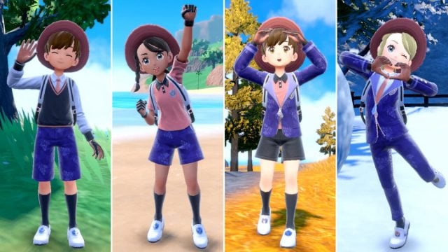 A screenshot of the new uniform sets from Pokémon Violet: The Teal Mask.